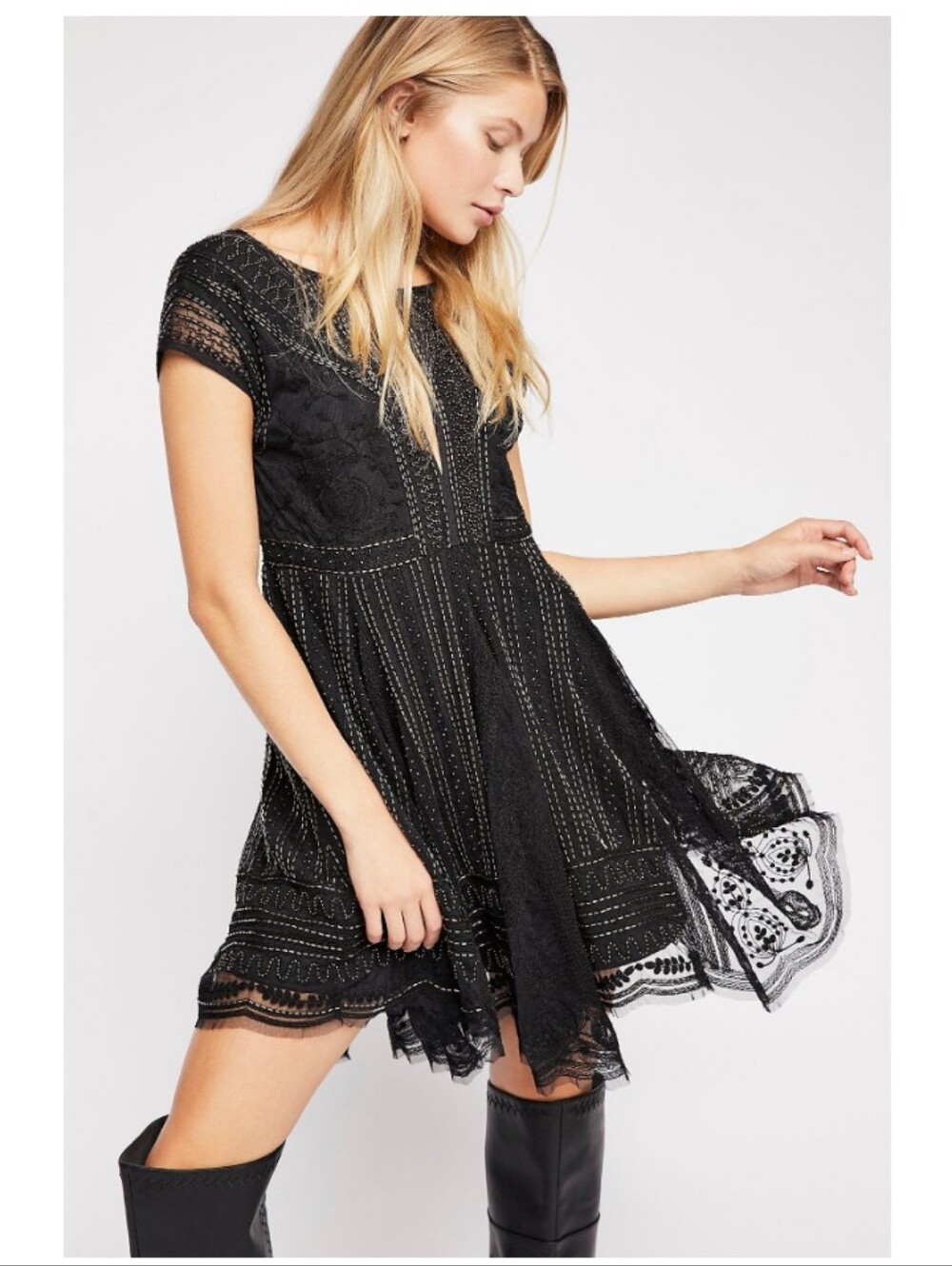 NWT Free People Victoria Embolished Black Mini Drrss Size XS